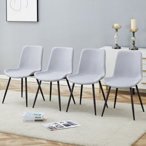 English Elm Comfortable Linen-Cotton Dining Chairs Set of 4 in Light Gray — Ergonomic Curved Cushions, Metal Legs, Breathable Fabric W1151P230557