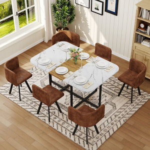 English Elm 7-piece Melamine Dining Set with Pu Cushioned Chairs and Iron Frame for Small Spaces W3875S00024