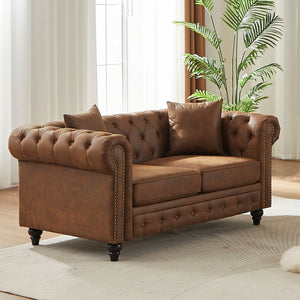 English Elm Fx Chesterfield Sofa Button Tufted Tech Fabric Nail Head Arms Living Room Seat Brown W1926S00108