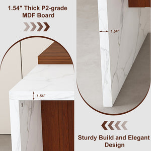 English Elm 63-Inch Modern Kitchen Island Set With 4 Dark Brown Bar Stools - Elegant Marble Surface & Led Glow W2699S00069