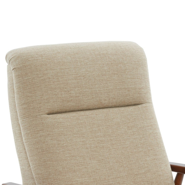 English Elm Tustin Mid-century Push Back Recliner with Chestnut Wood Arms and Performance Fabric Beige B050P429143