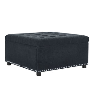English Elm Storage Ottoman Tufted Nailhead Trim Lift Top Footstool for Living Room or Bedroom Black W5568P447086