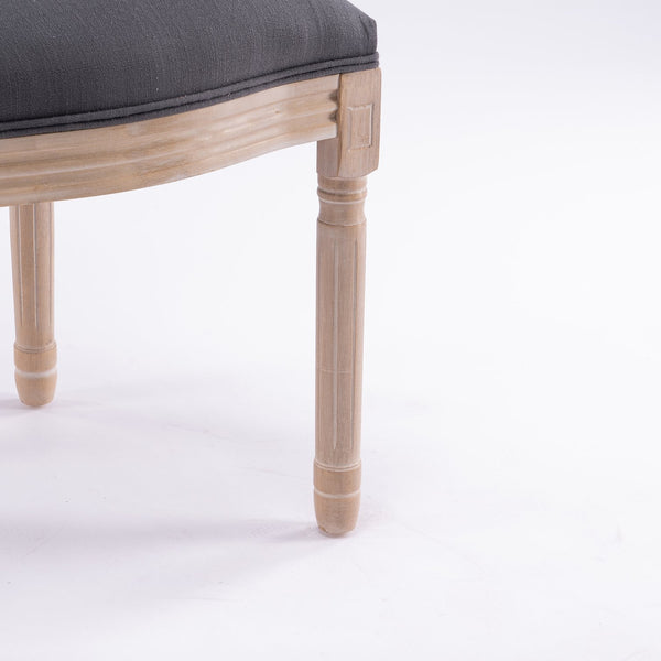 English Elm Dining Chairs Set of 2 Grey French Country Rattan Upholstered Round Back Solid Wood Legs, Cozy Classic Elegance for Dining Room, Kitchen, Living (Grey) W3426P397368