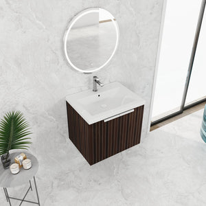 English Elm 24 Inch Silver-Brown Stripe Wall-Mounted Vanity with Resin Sink, Soft-Close Doors & Ample Storage W999P204936