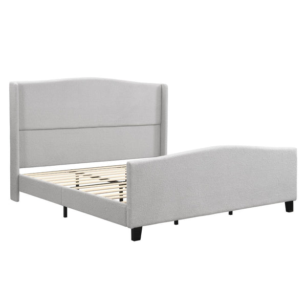 English Elm King Platform Bed Tall Upholstered Teddy Velvet Headboard Boutique Hotel Bedroom Style W1716P419749