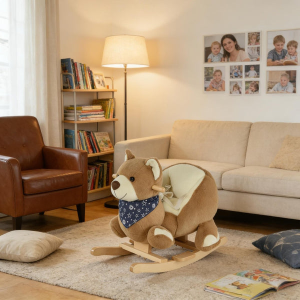 English Elm Dinosaur Plush Rocking Toy for Toddlers with Sound Effects and Wooden Base T3971P442708