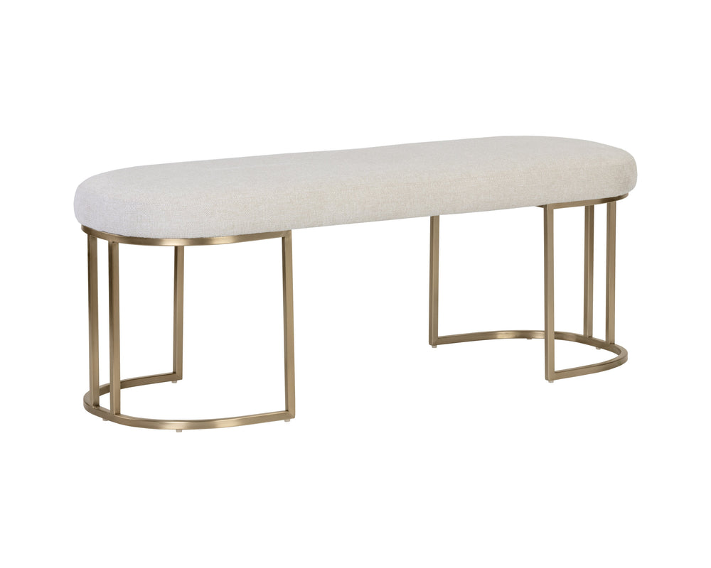Sunpan Rayla Bench – Elegant Textured Fabric with Antique Brass Frame for Chic Home Décor and Comfort Belfast Oatmeal