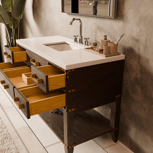 English Elm Brown Oak Single Bath Vanity With Cultured Marble Top & Coordinating Mirror - Stylish Storage Solution B2731S01524