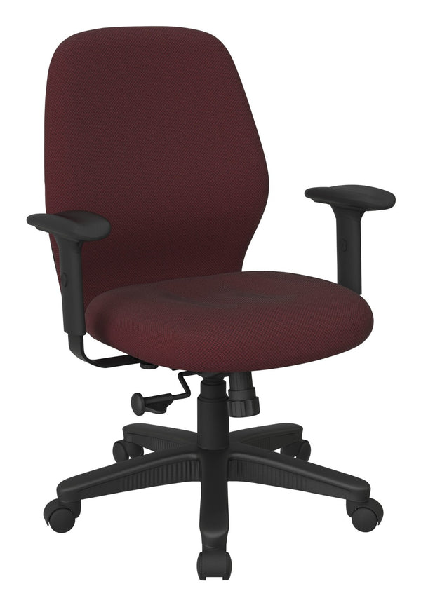 OSP Home Furnishings Mid Back Ergonomic Managers Chair with Synchro Tilt Lumbar Support and Adjustable Arms Wine 3121-298