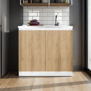 English Elm Extremo White Kitchen Pantry Cabinet with Twin Doors and Three Interior Shelves B128S00249