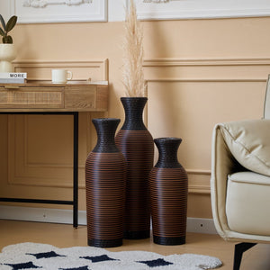 English Elm Desktop PVC Vase Set of 3 Decorative Tall Floor and Table Vases—Modern Durable Artful Accents for Home Black+Brown W2796P261490