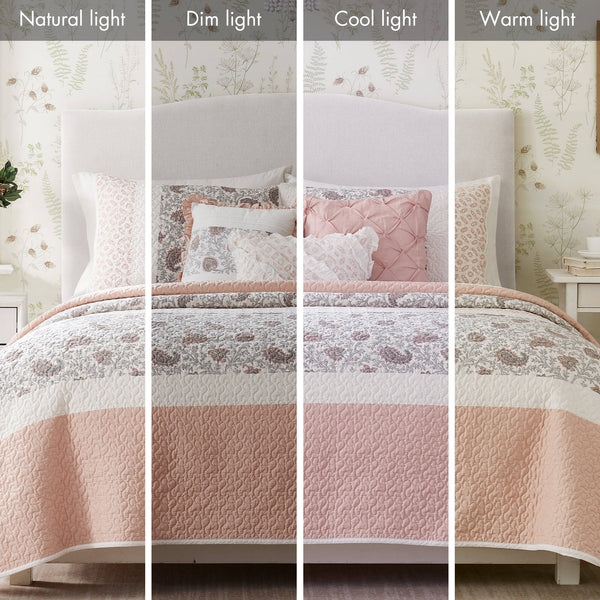 English Elm 6 Madison Park Dawn Cotton Percale Reversible Quilt Set with Paisley Pintuck Lace Trim King/Cal King Blush 17.72 L x 22.83 W x 7.09 H B035129025