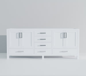 English Elm White Double Bath Vanity 84-in W x 22-in D with Soft-Close Drawers, 14 Drawers & Cabinet Storage B2731P258963