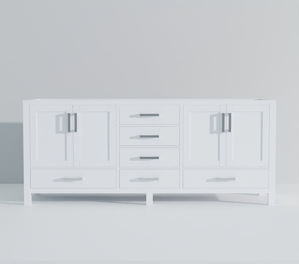 English Elm White Double Bath Vanity 84-in W x 22-in D with Soft-Close Drawers, 14 Drawers & Cabinet Storage B2731P258963