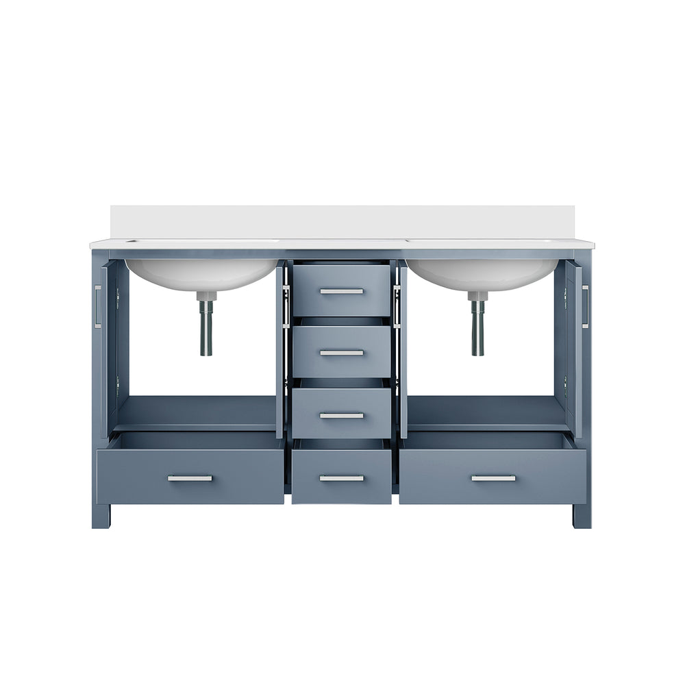 English Elm Dark Grey Double Bath Vanity 60” W X 22” D With Durable White Quartz Top & Ample Storage Options B2731P258881