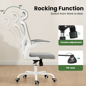 English Elm Ergonomic Office chair with adjustable headrest and lumbar support, breathable mesh, space-saving design Gray,White T3623P368561