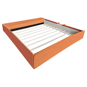 English Elm King Velvet Kids Platform Bed with Padded Guardrails Staircase and Storage Ottoman Brown+White SF000204AAD
