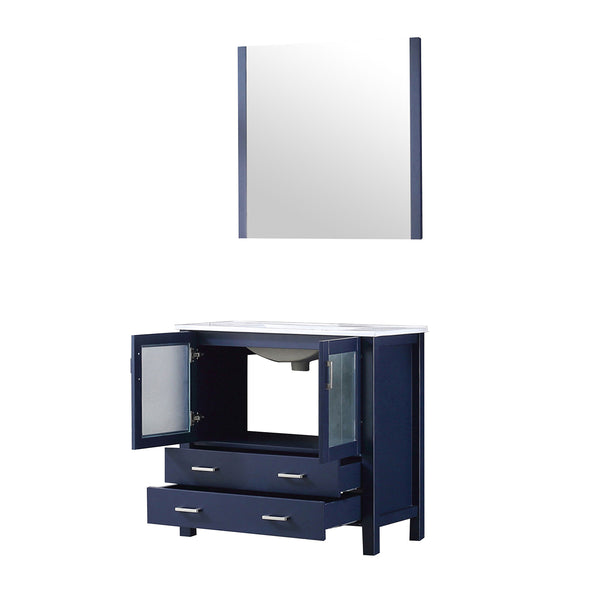 English Elm Navy Blue Bath Vanity Set With White Ceramic Top, Soft-Close Storage & Matching 34" Mirror Included B2731S00727