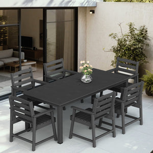 English Elm 7-piece Outdoor Dining Set with Spacious 75" HDPE Table, Aluminum Legs and Waterproof Chairs, Durable Black T3898S00001