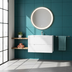 English Elm Goodyo 30 Inch Wall Mounted Bathroom Vanity with Ceramic Sink, Soft-Close Drawers & Spacious Storage White W1223S00035