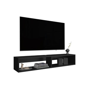 English Elm TV Stand engineered wood with 2 shelves, compact modern oak finish, durable storage, eco certified quality Black 64.57 L x 17.72 W x 3.54 H B097P250856