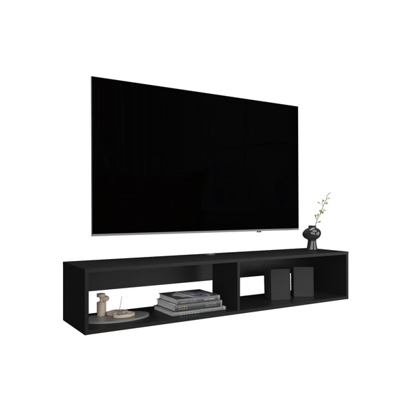 English Elm TV Stand engineered wood with 2 shelves, compact modern oak finish, durable storage, eco certified quality Black 64.57 L x 17.72 W x 3.54 H B097P250856