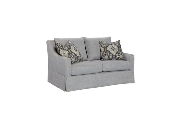 English Elm Loveseat In Elegant Light Gray With Reversible Cushions, Tailored Skirt & 2 Accent Pillows B2699P225137