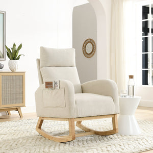 English Elm Welike 27.6"W Teddy Fleece High Back Rocking Chair with Side Pockets, Wooden Frame, 250lb Capacity W834P356485
