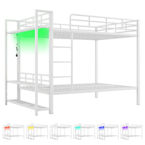 English Elm Full Size Metal Bunk Bed With Led Lights, Storage Shelves & Hooks - Stylish Space-Saver In White N7090000667K