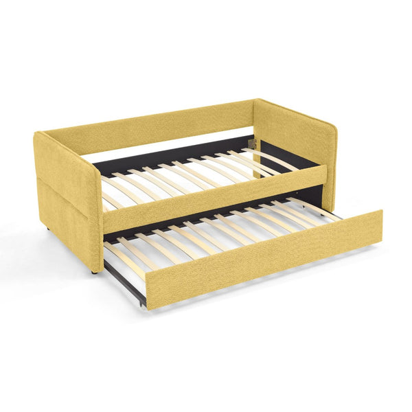 English Elm Daybed Boucle Upholstered Tufted Twin Trundle Sofa for Guest Bedroom Studio Lounge Yellow W1413S00174