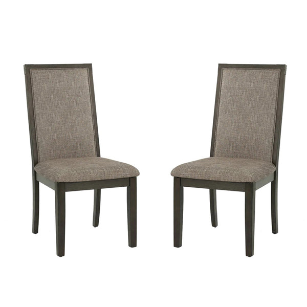English Elm Dining Fabric Dining Chair Set of 2 with Grey Upholstery, High Back Support & Weathered Wood Legs Comfort SR011801