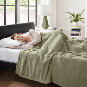 English Elm 1 Full Size Electric Blanket Faux Feathersoft Plush 10 Heat Settings Auto Shutoff Sage B035P319619