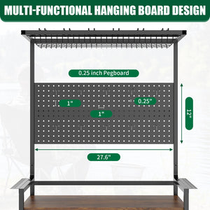 English Elm Fishing Rod Rack Rolling Organizer with Pegboard Multi-tier Metal Stand Lockable Wheels W3190P404246