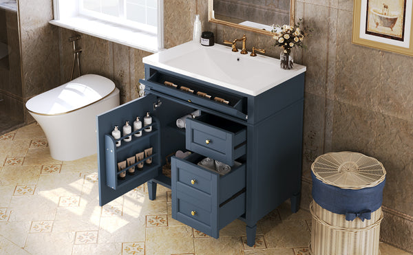 English Elm 30'' Modern Bathroom Vanity With Soft-Close Drawers, Tip-Out Storage & Elegant Roman Legs, White SW000122AAC-2