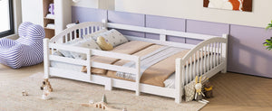 English Elm Full Montessori Pine Wood Floor Bed with Safety Rails Low Profile Kids Room Frame White N733P400299K