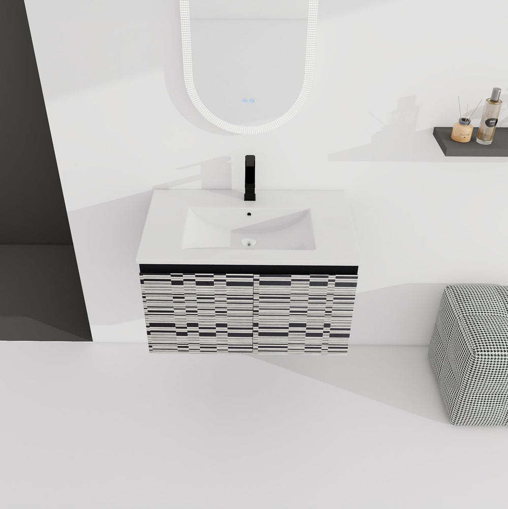 English Elm 30'' Floating Wall-Mounted Bathroom Vanity With Sleek Ceramic Sink & Soft-Close Cabinet Design W999S00210
