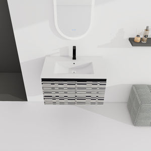 English Elm 30'' Floating Wall-Mounted Bathroom Vanity With Sleek Ceramic Sink & Soft-Close Cabinet Design W999S00210
