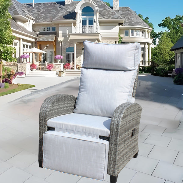 English Elm Outdoor Wicker Recliner Chair with Adjustable Back & Armrests, Grey PE Rattan, Cushioned, Weatherproof W209P292442