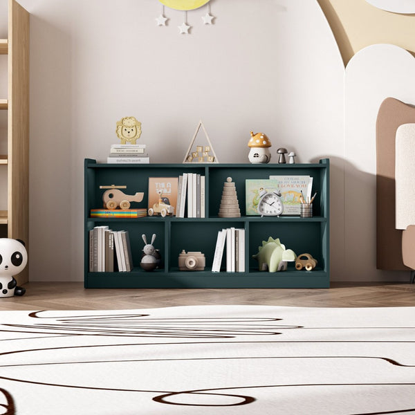 English Elm Wooden Five Cube Open Organizer Low Profile Montessori Bookshelf for Playroom or Nursery Light Green T3210P476851