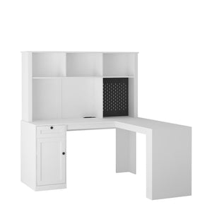 English Elm L Shaped Desk With Charging Station, Modern Corner Computer Desk With Storage For Home Office Use W1321S00010