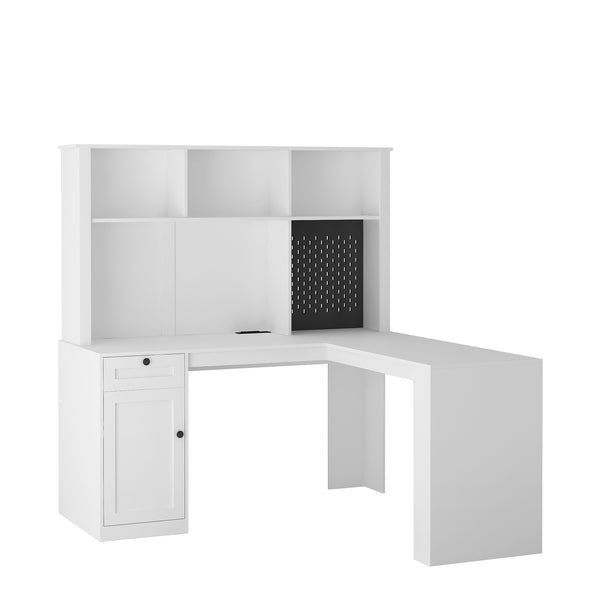 English Elm L Shaped Desk With Charging Station, Modern Corner Computer Desk With Storage For Home Office Use W1321S00010