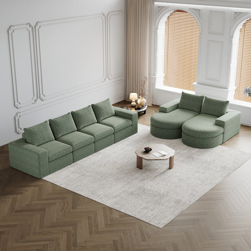 English Elm Chenille Curved Sectional Sofa with Chaise and Neck Pillows, Slow-Rebound Comfort, Sturdy Iron Support Green W834S00480