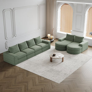 English Elm Chenille Curved Sectional Sofa with Chaise and Neck Pillows, Slow-Rebound Comfort, Sturdy Iron Support Green W834S00480