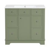 English Elm 36" Bathroom Vanity With Sink, One Cabinet With Three Drawers and One Flip Drawer, Solid Wood and Mdf Board, Green