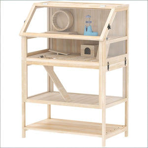 English Elm Pet Habitat Three Level Fir Wood Acrylic Enclosure with Ramps for Small Rodents T3971P440229