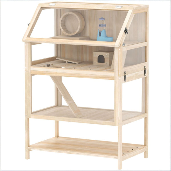 English Elm Pet Habitat Three Level Fir Wood Acrylic Enclosure with Ramps for Small Rodents T3971P440229