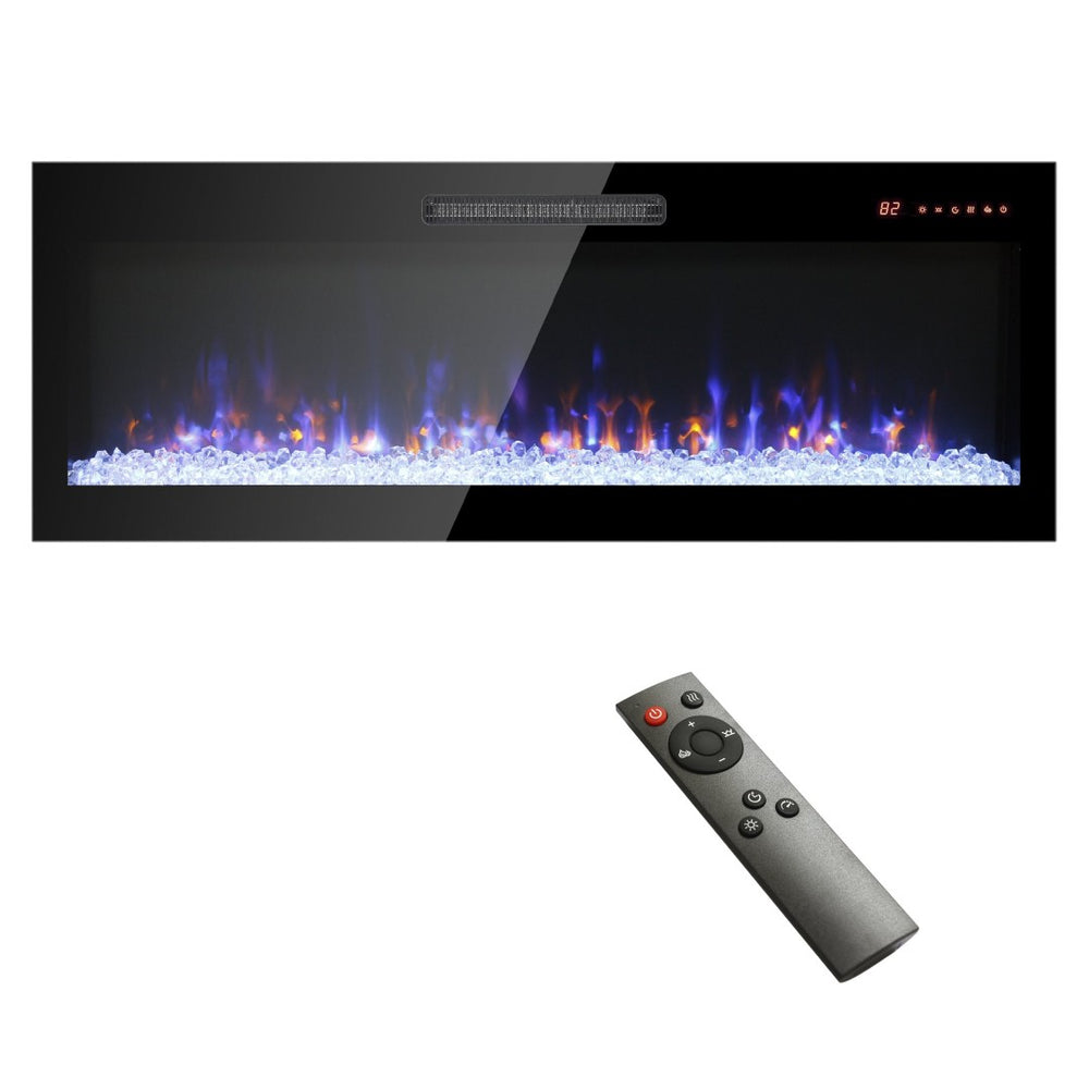 English Elm 60 Inch Wall Mounted Electric Fireplace Recessed Tempered Glass Led Flame Heater W1769103306