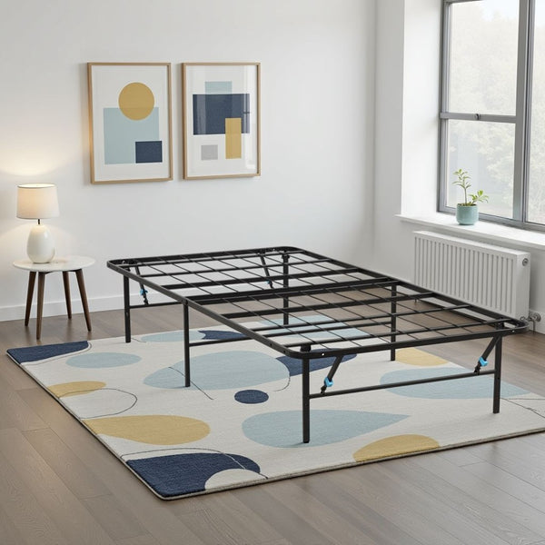 English Elm Black Powder-coated Steel Foldable Twin Bed Frame with 14 Inch Storage Clearance B108P481217