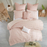 Urban Habitat Brooklyn Shabby Chic Cotton Jacquard Duvet Cover Set with Euro Shams and Throw Pillows UH12-0208 Pink