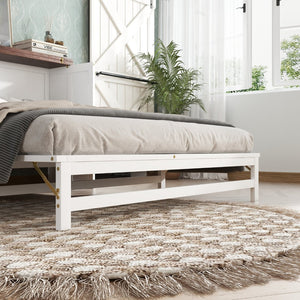English Elm Murphy Cabinet Queen Bed Solid Pine Frame with Built-in Charging Station for Guest Rooms White+Walnut W504S00193